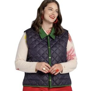 Frances Valentine Quilted Vest Navy Green Corduroy Womens Size L